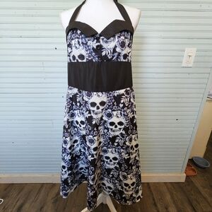 Skull Print Halter "Costume" Dress Black White Women's Size XL
